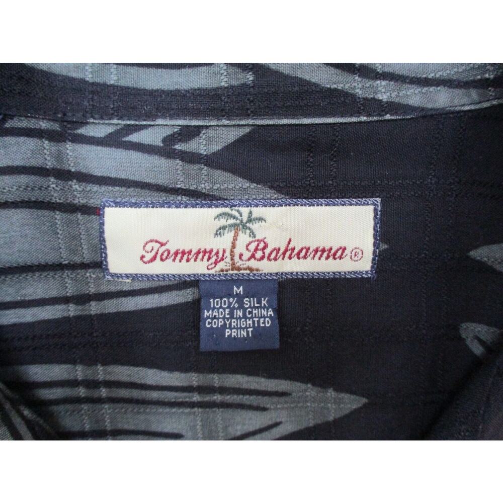 Tommy Bahama Mens Medium Silk Shirt Leaf Print Black Green Camp Hawaiian Pocket - Picture 12 of 14